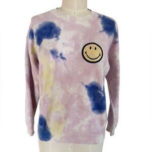 Sandro Tie-Dye Smiley Sweater - Pink, Blue, and Yellow